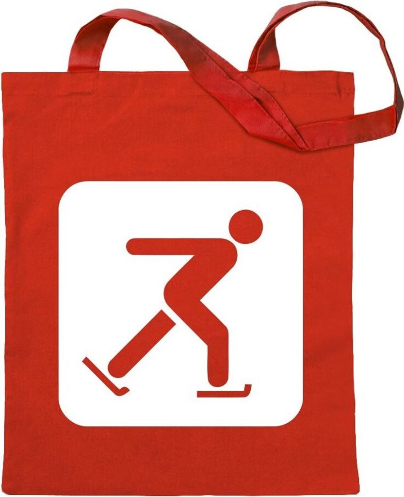 Kiwistar - Baumwolltasche - rot - Schlittschuhlaufen Piktogramme - Tragetasche Stoffbeutel Umhängetasche Langer Henkel