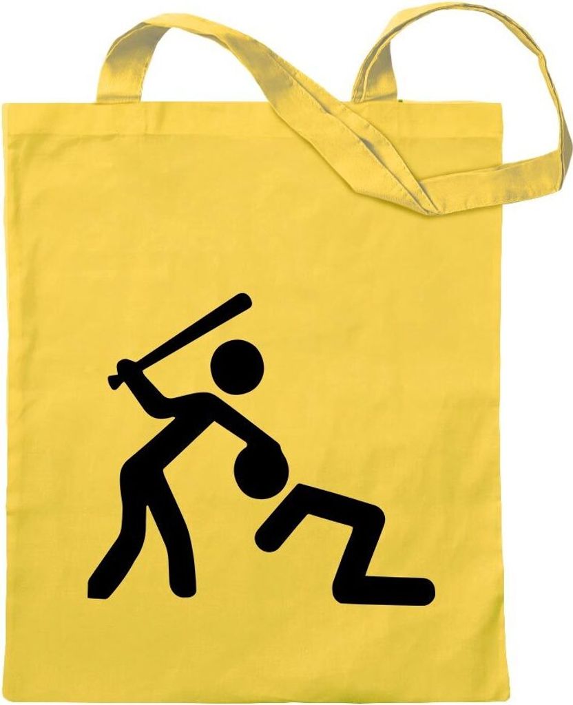 Kiwistar - Baumwolltasche - gelb - Knüppel Schläger Warnung - Turnbeutel Fun Rucksack Sport Beutel Gymsack Ziehgurt