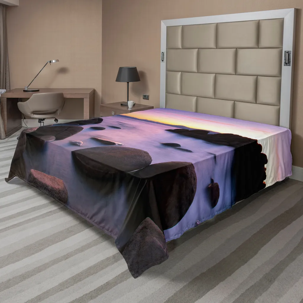 Drap de Lit 260x228 cm pour Décoration Chambre Paysage Lac Violet