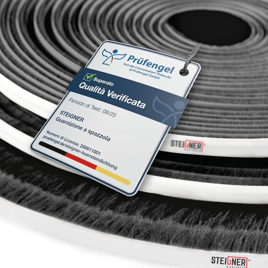 STEIGNER Guarnizione a spazzola autoadesiva nero 8 mm x 5 m Immagine del prodotto 