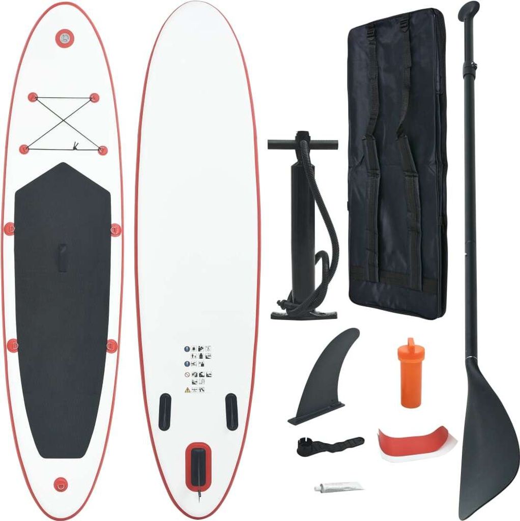 The Living Store Stand Up Paddle Surfboard SUP Aufblasbar Rot und Weiß