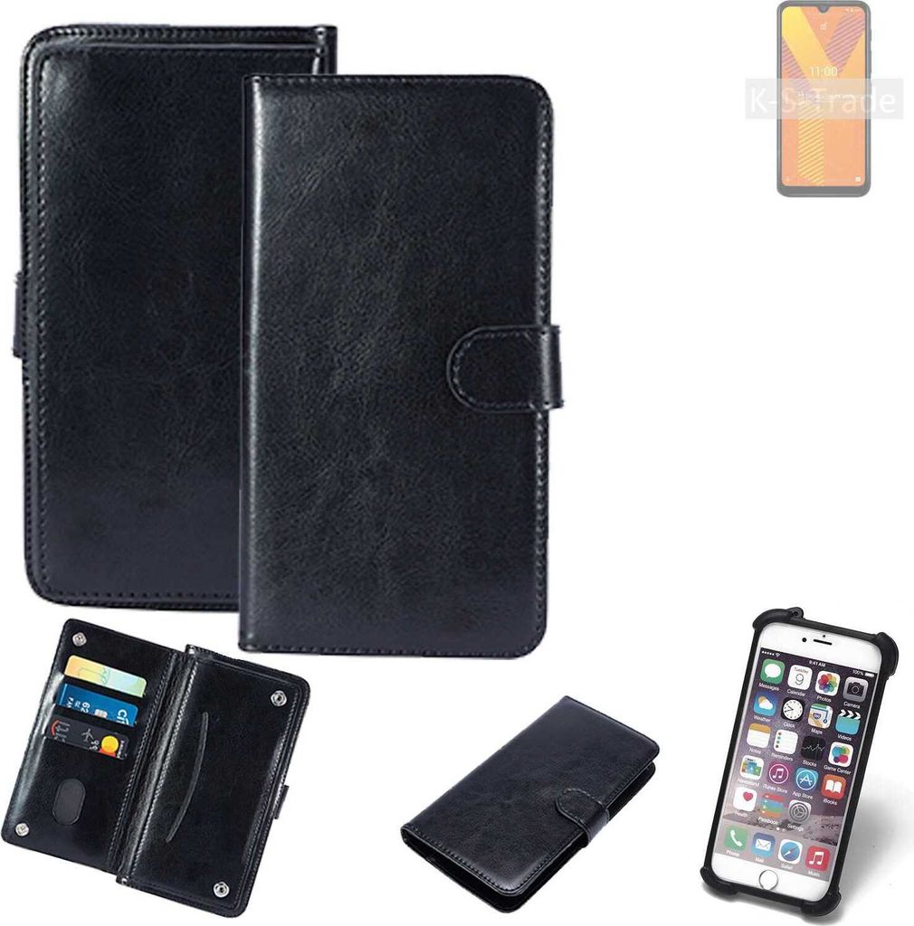 K-S-Trade 360° Hülle kompatibel mit Wiko Y62 schwarz Kunstleder Case BookCase WalletCase Kunstlederederhülle Handyhülle, Rundumschutz Bumper (1x)