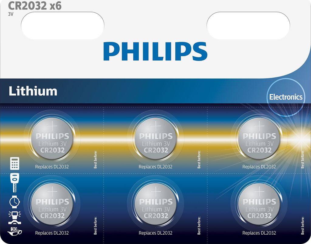 Philips Minicells Knopfzelle CR2032P6/01B, Einwegbatterie, CR2032, Lithium, 3 V, 6 Stück(e), 210 mAh