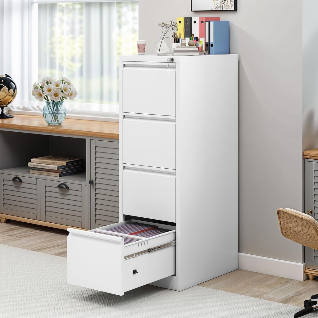 Aktenschrank mit 4 Schubladen, kippsicher, abschließbar, für Zuhause und Büro, Aufbewahrungsschrank, 45,8 x 62 x 133 cm