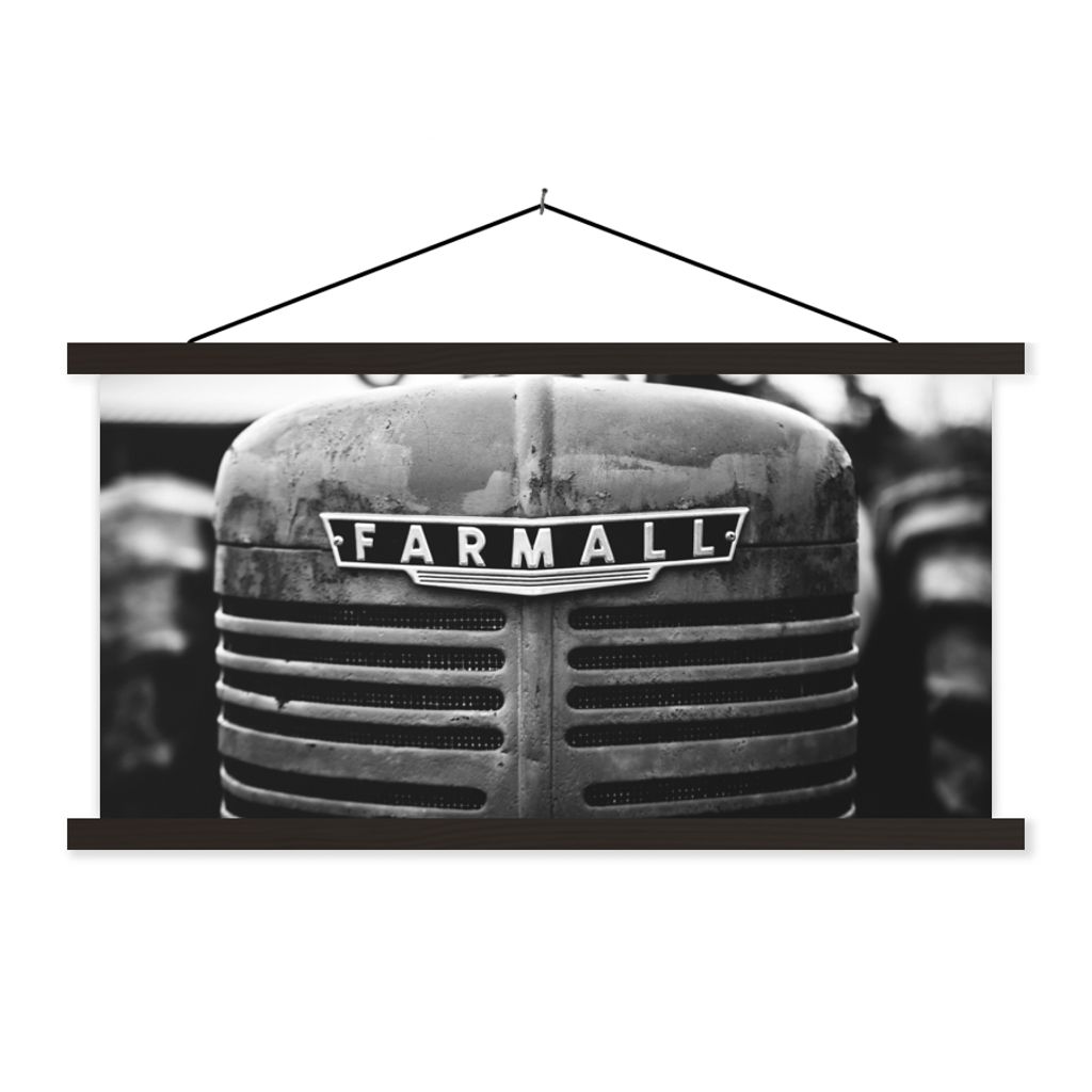 MuchoWow Textilposter Traktor - Schwarz - Weiß 120x60 cm mit schwarzem Rahmen - Dekoration Schlafzimmer