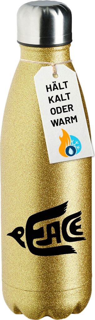 Huuraa Trinkflasche Peace Friedenstaube 500ml Gold Edelstahl Wasserflasche Trinkflasche Geschenkidee