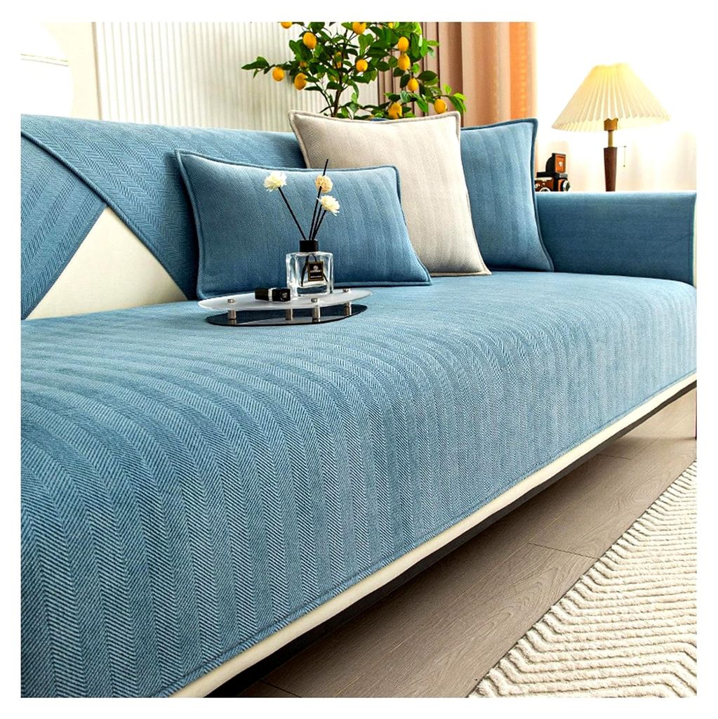 Sofabezug, 110 x 180 cm, Chenille mit Fischgrätenmuster, für 1/2/3/4-Sitzer, zum Schutz von Möbeln im Wohnzimmer, waschbar