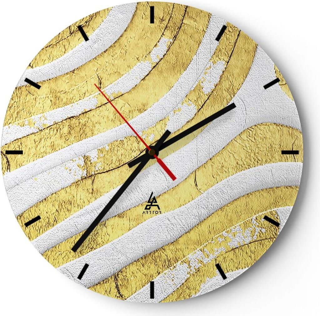 Wanduhr - Rund - Glasuhr - Abstraktion Gold Weiß - 40x40cm - Schleichendes Uhrwerk - Lautlos - zum Aufhängen bereit - Dekoration Modern - Wanddek...