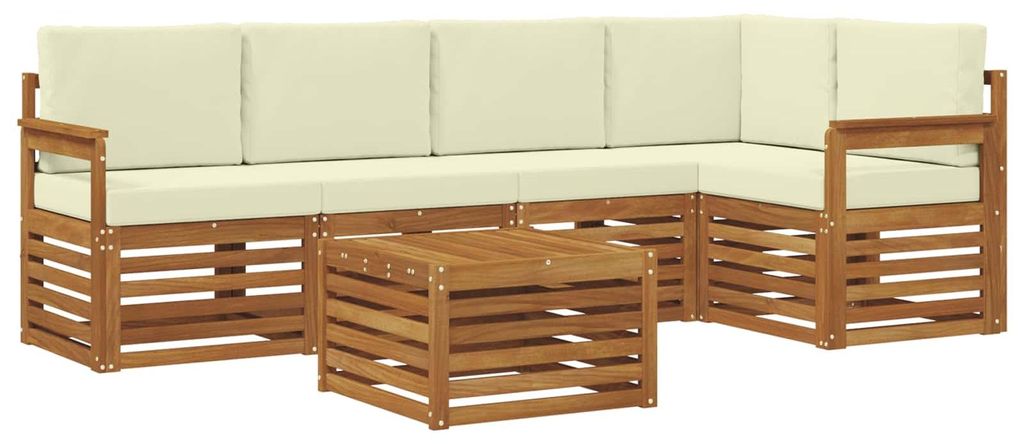 vidaXL Ecksofa Set mit Kissen 6 pcs Natur und Creme Massivholz Akazie