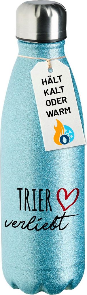 Huuraa Trinkflasche Trier verliebt 500ml Blue Edelstahl Wasserflasche Trinkflasche Geschenkidee