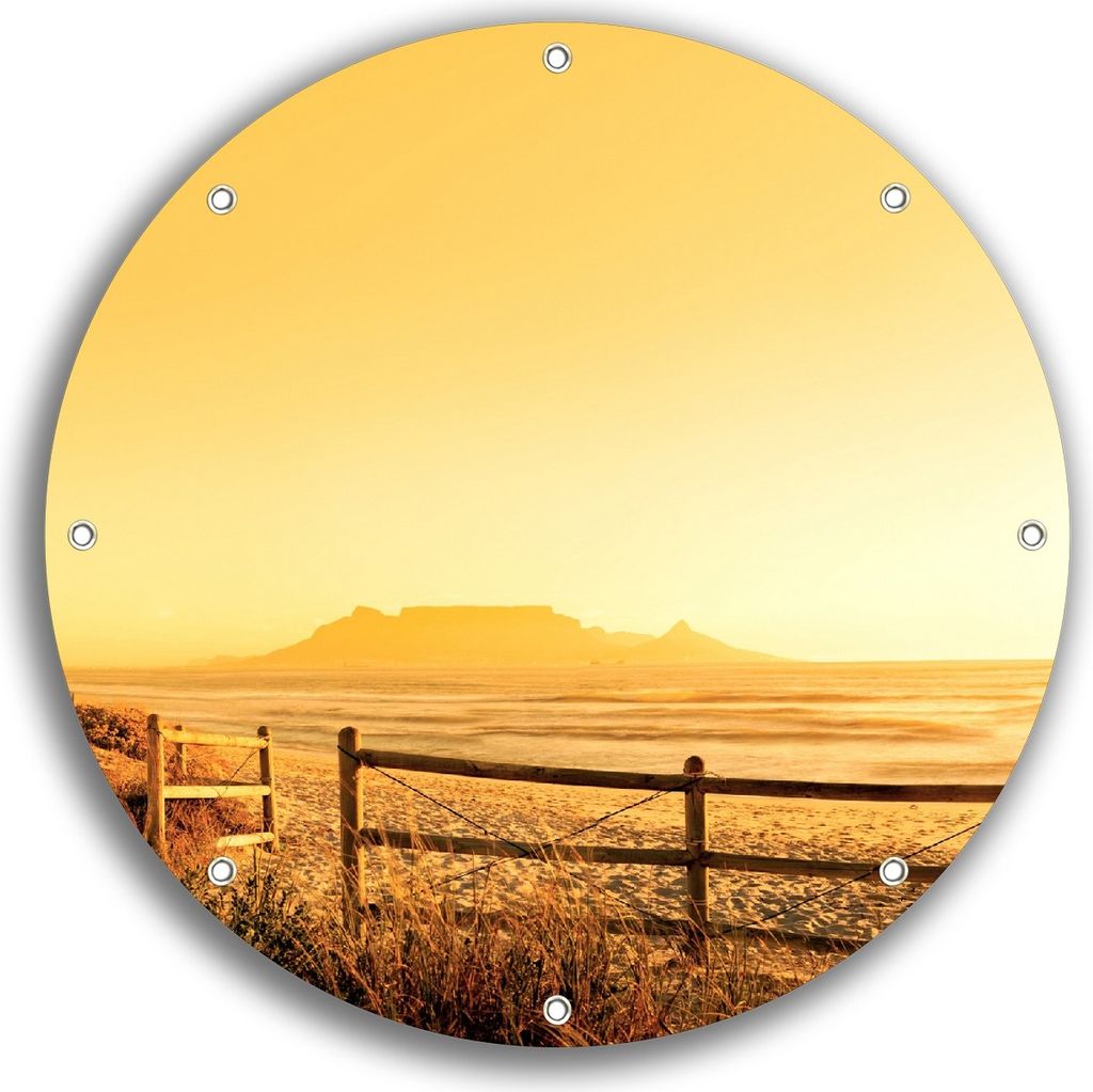 Wallario rundes Outdoor-Poster für Garten oder Balkon, Motiv Strand in Südafrika I - Himmel in orange, 30 cm Durchmesser