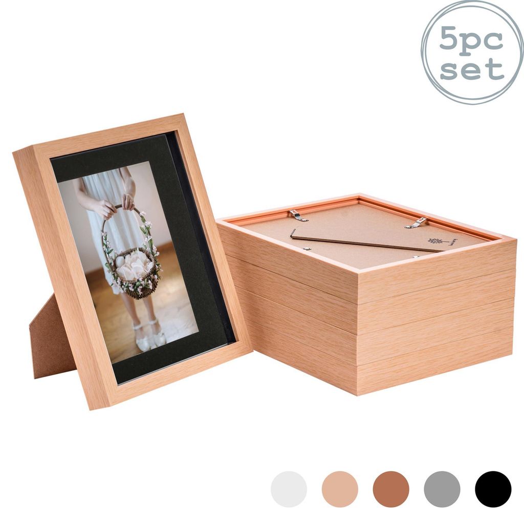 Nicola Spring Stück 5 8 x 10 3D-Schatten-Kasten-Foto-Rahmen-Set - Craft Anzeigen Bilderrahmen mit 5 x 7 Montage - Glas Aperture - hellen Holz / Sc...