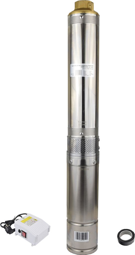 Agora-Tec 4 Zoll Brunnenpumpe Tiefbrunnenpumpe PREMIUM 250W-3.5-49 20m Kabel