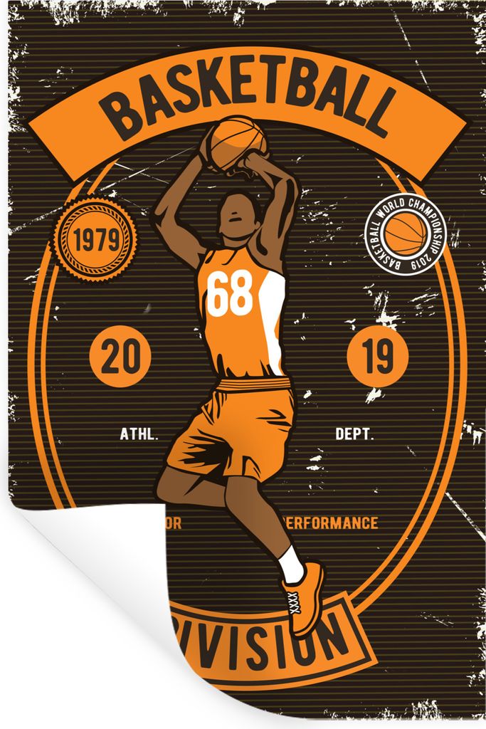 MuchoWow Wandtattoo Wandsticker Wandaufkleber Mannshöhle - Basketball - Weinlese 60x90 cm Selbstklebend und Repositionierbar - Sticker - Dekorfolie