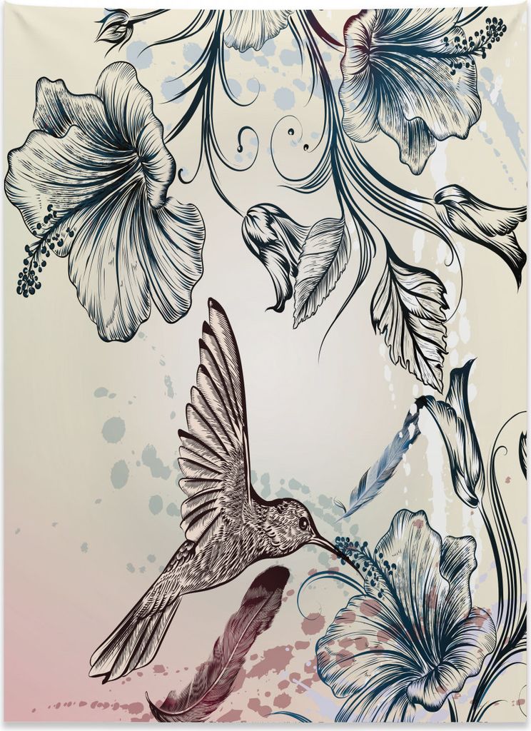 Abakuhaus Natur Wandteppich, Vintage Vögel Blumen aus Weiches Mikrofaser Stoff Kein Verblassen Klare Farben Waschbar, 110 x 150 cm, Braun Teal