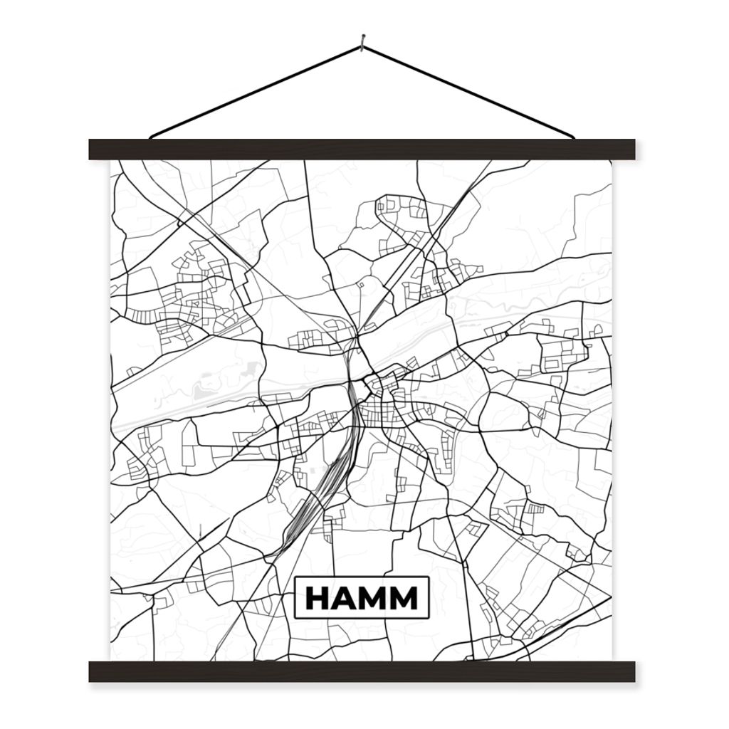 MuchoWow Textilposter Hamm - Karte - Stadtplan 120x120 cm mit schwarzem Rahmen - Aufhängungsset