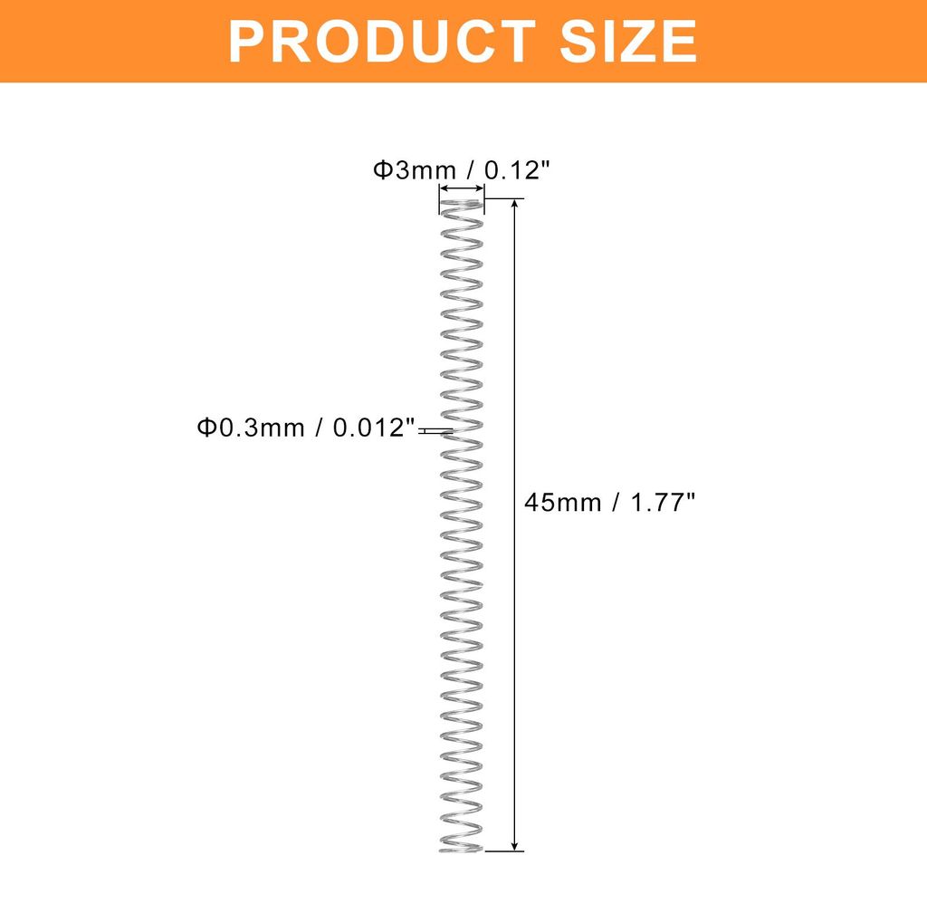 5 Stš¹ck Druckfeder, 0.3 x 3 x 45 mm Druckfedern Feder Federn Zugfeder Zugfedern Spring Spiralfeder Spiralfedern Sprungfeder Stahlfeder 304 Edels...