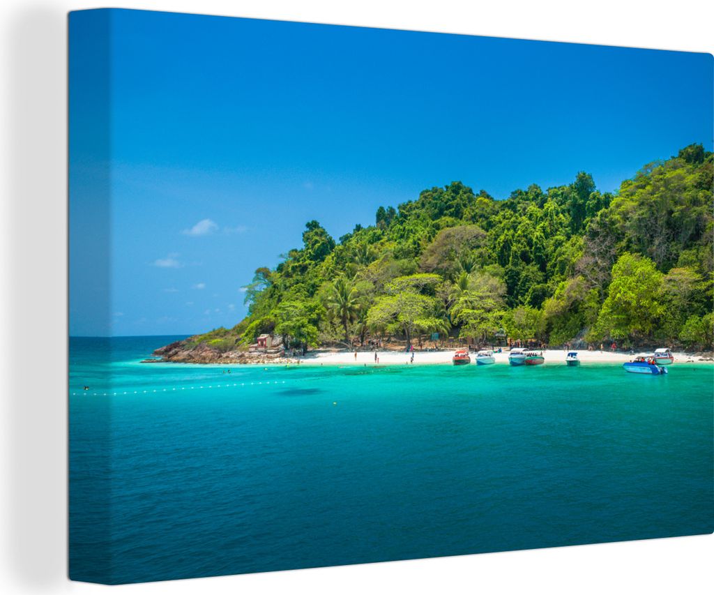 OneMillionCanvasses - Leinwandbilder - 140x90 cm, Ein schneeweißer Strand unter blauem Himmel in Ko Chang, Wandbilder Kunstdruck Wanddekoration ...