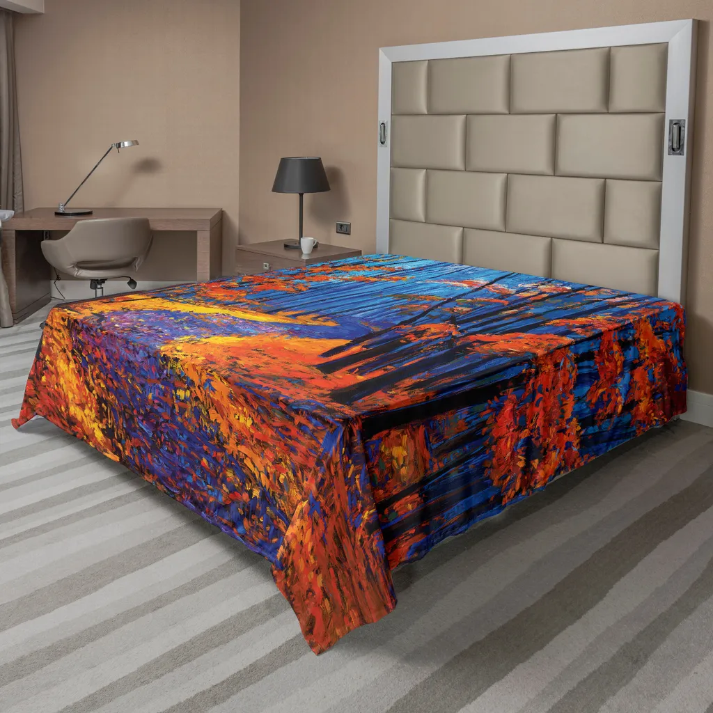 Grand drap doux motif Forêt Mystique Orange et Marine en tissu Premium