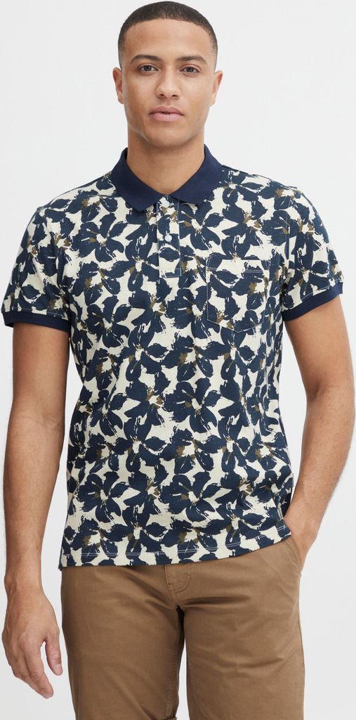 Blend 20715185 Polo Herren Poloshirt Polohemd mit Polokragen Logo-Stickerei Regular Fit Blumen-Muster