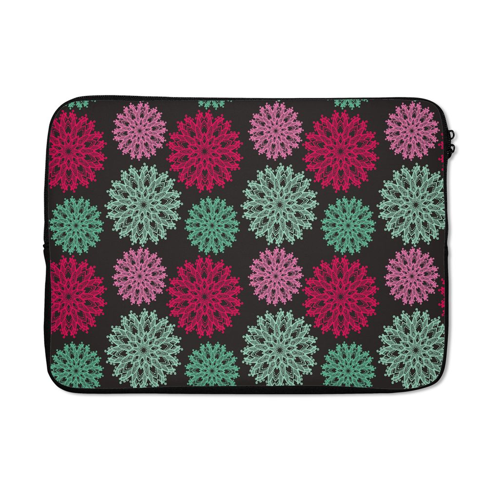 MuchoWow Laptop Hülle 13 Zoll Blumen - Vintage - Rosa - Türkis - Muster Laptoptasche - Laptophülle - Sleeve - Rundumschutz