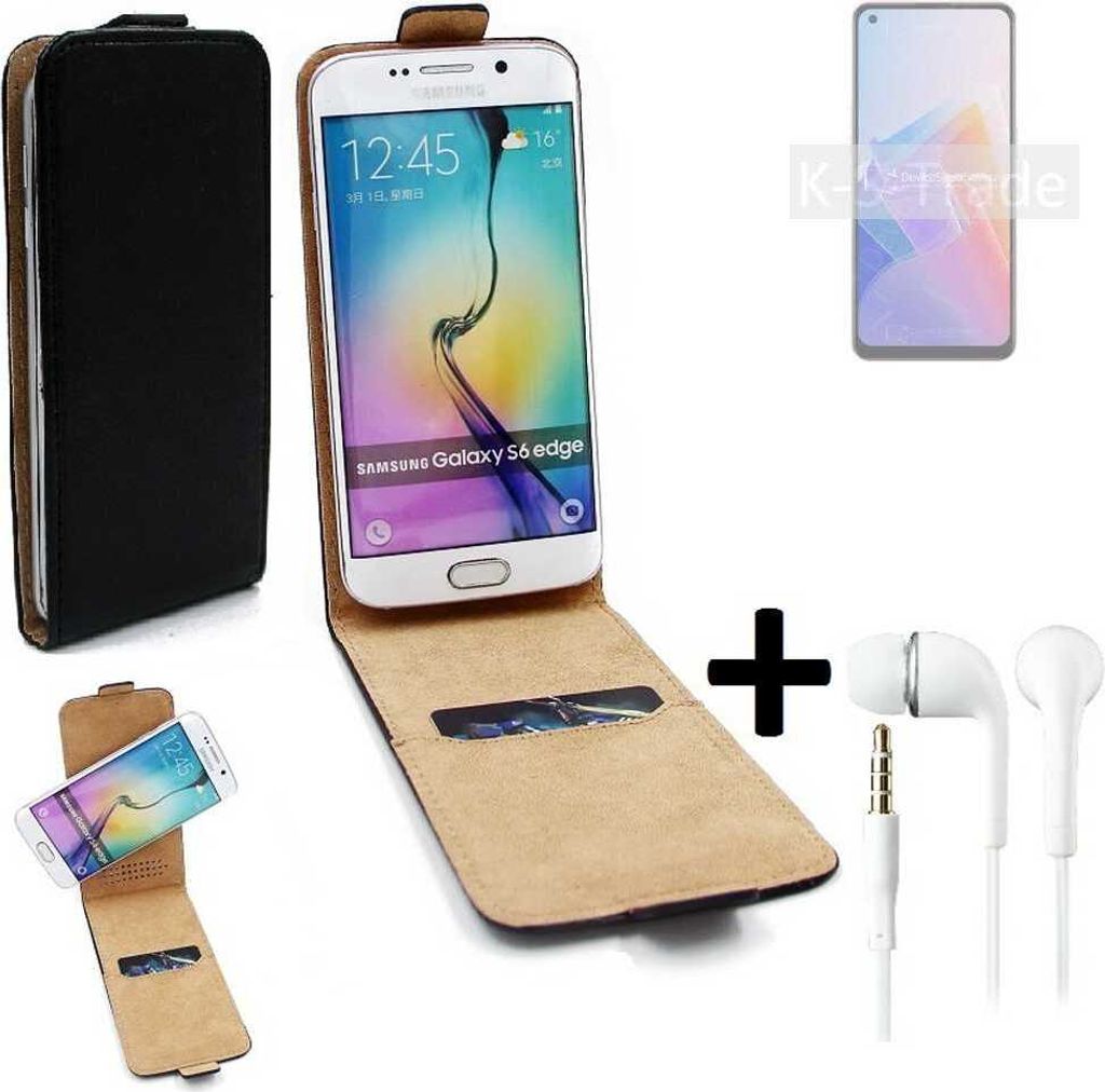 K-S-Trade Handyhülle + Kopfhörer kompatibel mit Oppo A96 5G 360° Flipstyle Schutzhülle Smartphone Tasche Case Flip cover schwarz 1x