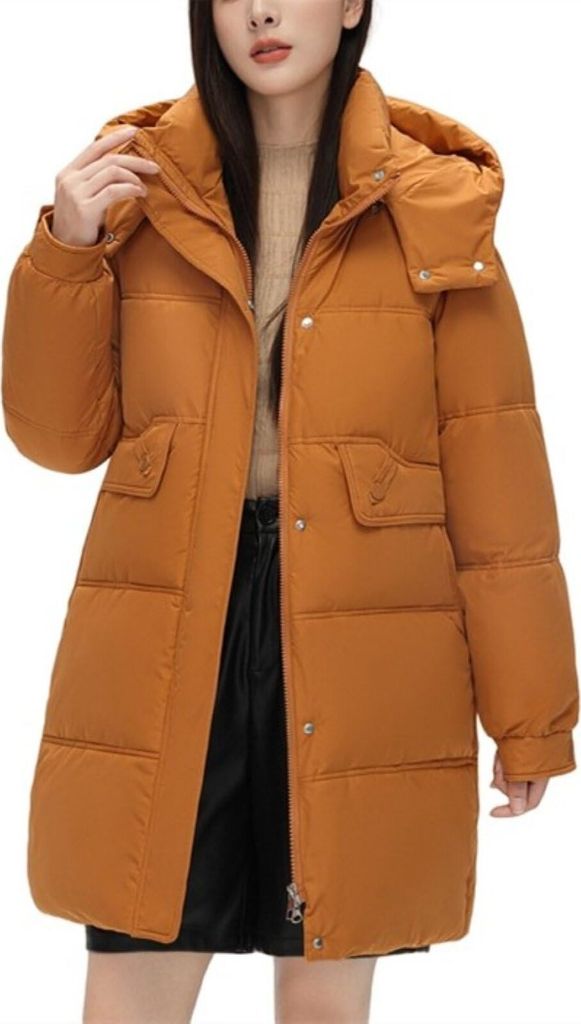ASKSA Damen Mantel Winter Lang Dicke Warm Winterjacke Daunenjacke Laessig Langarm Wintermantel Outdoor Casual mit Kapuze (Orange,XL)