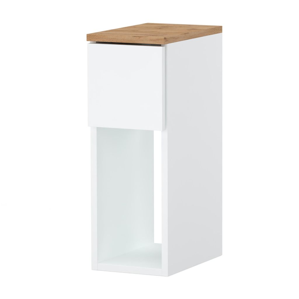 STIV Möbel | Schmaler Nachttisch Weiß Matt/Eiche Wotan 30x20x55 cm | 1 Schublade + Fach | Holzplatte | Kompakt & modern