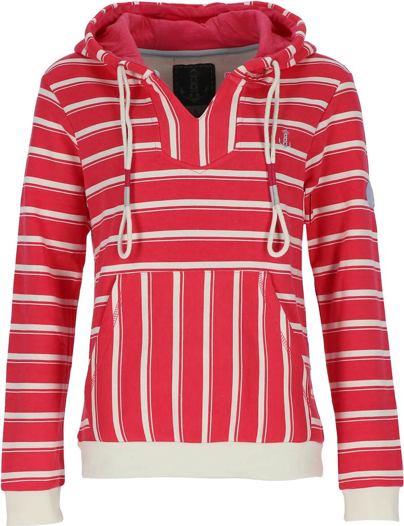 Leitfeuer Damen Sweathoody mit Streifen-Muster - Gestreifter Kapuzenpullover mit Kängurutasche in Pink Größe XXL
