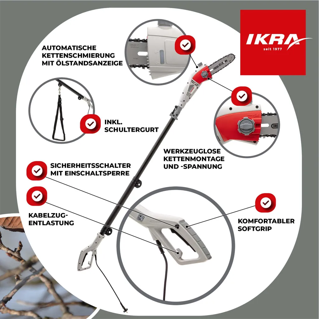 Élagueuse électrique IKRA avec guide OREGON et lubrification auto - 2