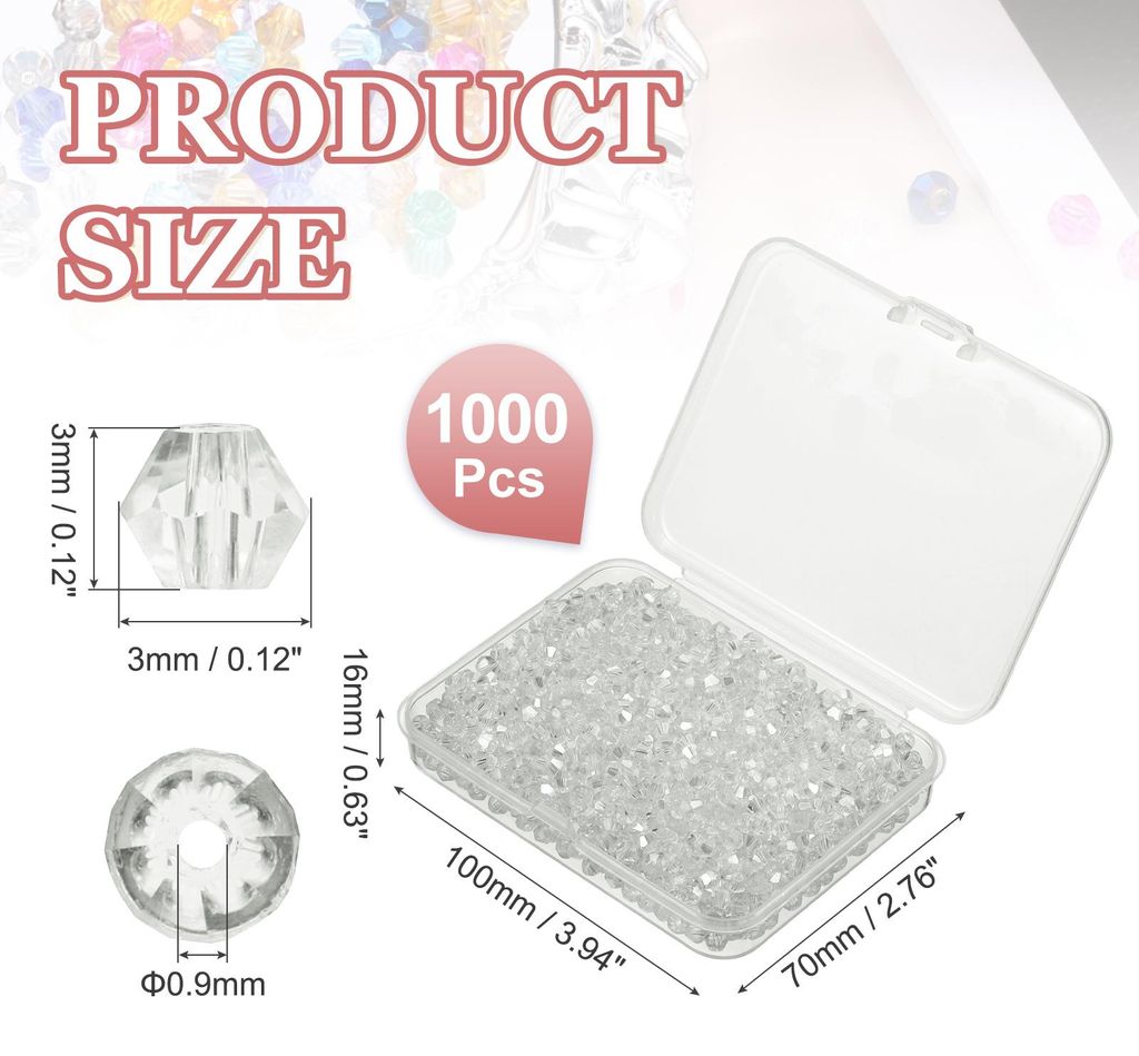 1000 Stš¹ck Facettierte Glasperlen, 3mm Kristall Facettierte Perlen, Kristallperlen Zum Auff?deln, Doppelkegel Perlen mit Box fš¹r Armband, Hal...