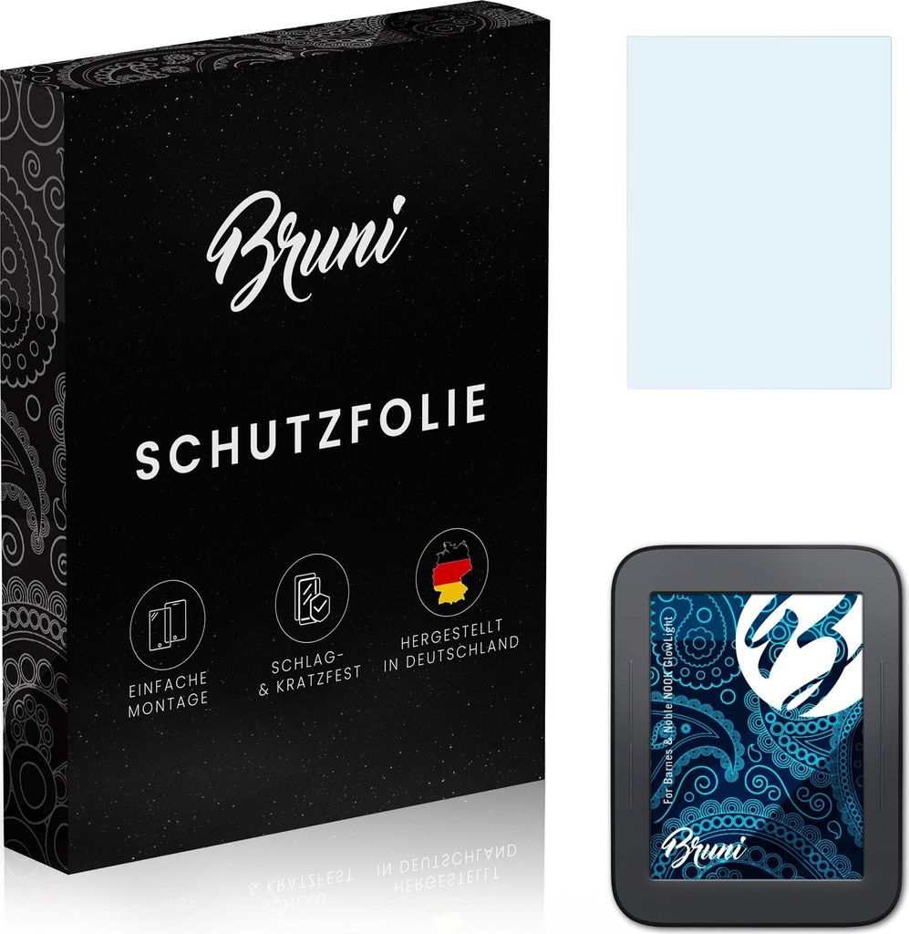 Bruni Basics-Clear 2x Schutzfolie kompatibel mit Barnes & Noble NOOK GlowLight Folie