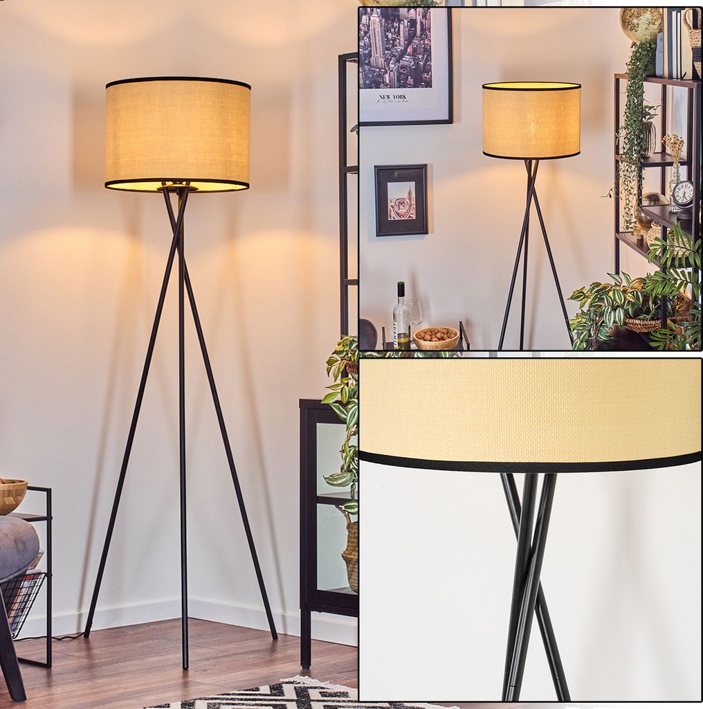 Tamarispa Stehlampe aus Metall/Papiergeflecht in Schwarz/Beige