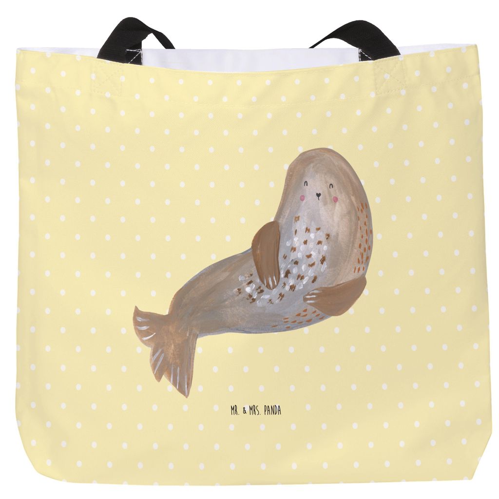 Mr. & Mrs. Panda Tote Bag Robbe Lachen - Gelb Pastell - Geschenk, Reisetasche, Tasche, Strandtasche, Laptoptasche, Lustige Sprüche, Strand, Nordse...