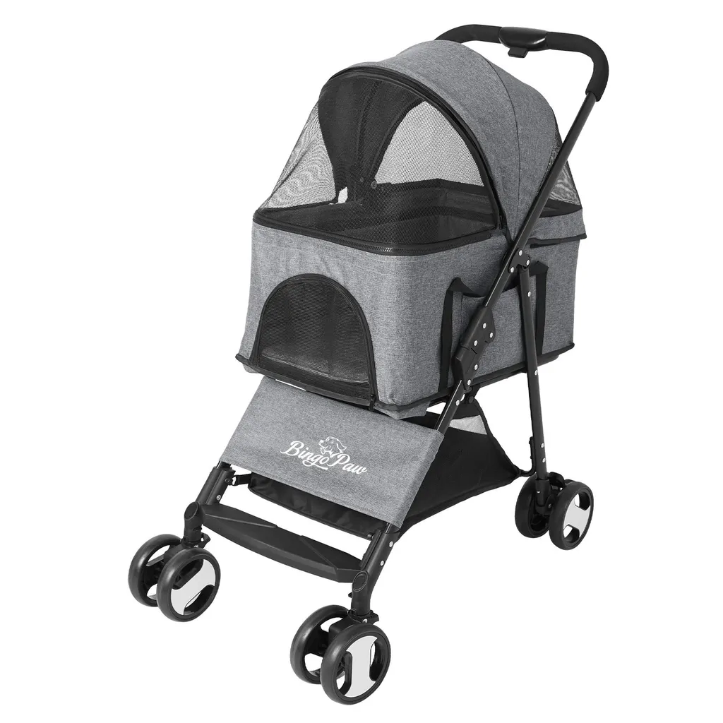 FATIVO Poussette Chien 2-en-1 pliable jusqu'à 20kg avec cage amovible