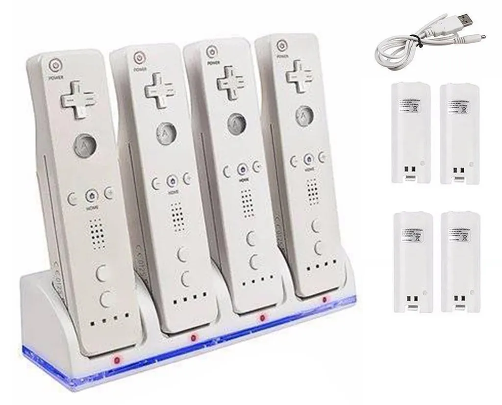 Lot de 4 Piles Rechargeables 2800 mAh avec Station pour Manette Wii