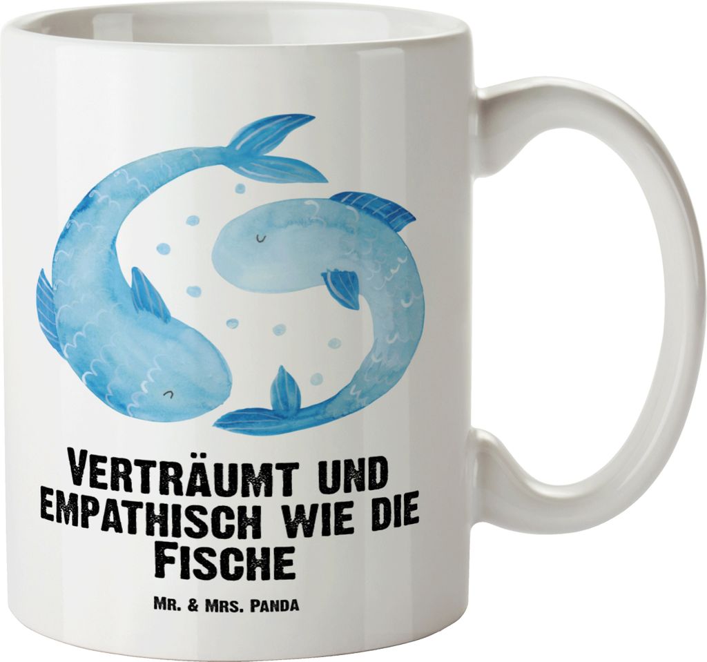 Mr. & Mrs. Panda Haferl Sternzeichen Fische - Weiß - Geschenk, steingut tasse, Geburtstag März, großer becher, Fisch, Pott, Februar, jumbotasse,...