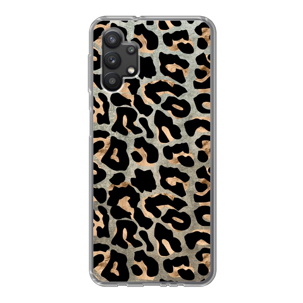 MuchoWow Handyhülle Schutzhülle Hülle für Samsung Galaxy A32 5G Tiermuster - Panther - Braun Silikon Softcase Handy Hülle - Softcase