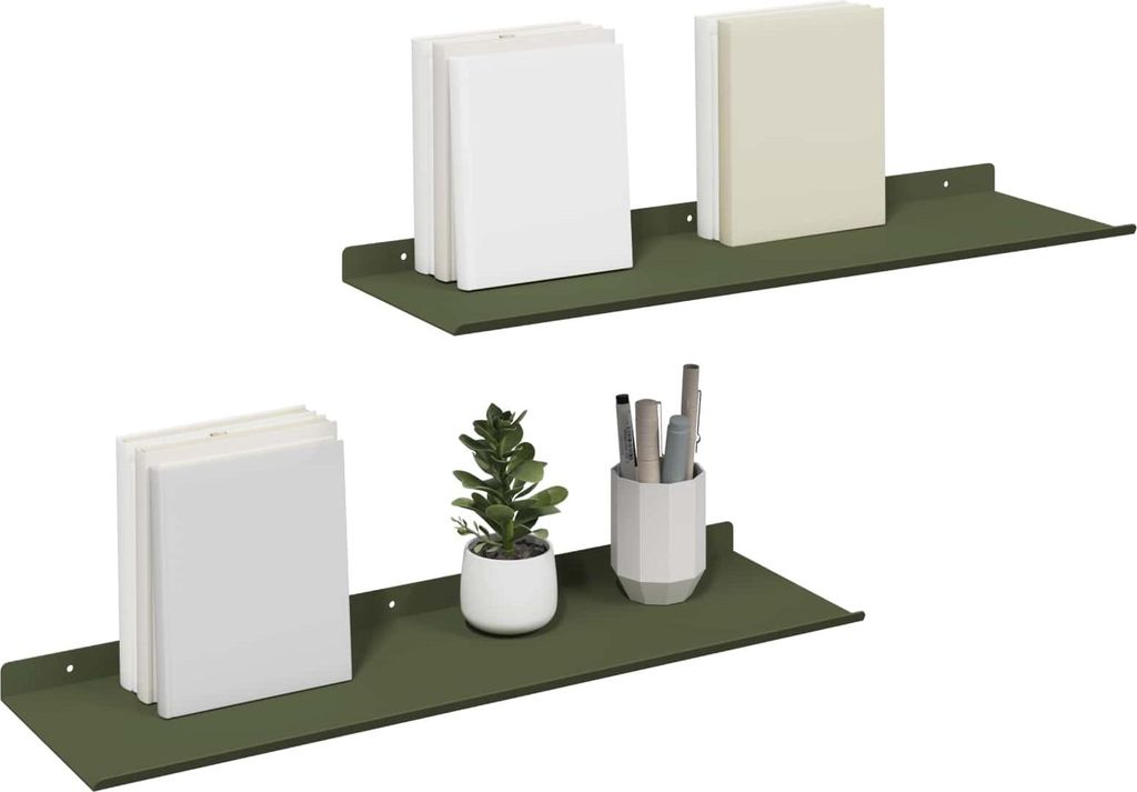 "im Diskont"Schwebendes Regal - CLORIS - Robust und langlebig - Wandboard Bücherregal - 2 pcs Olive Grün 60x18x2,5cm Stahl - Wandregale GermanyM...