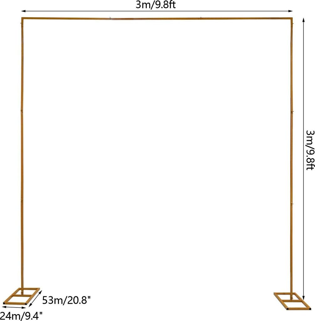 Hochzeitsbogen & Hintergrundständer - Quadratischer Bogen 3 x 3 m - Hohe Tragfähigkeit - Vierkantrohr - Für Deko-Hintergrundwand - Gold