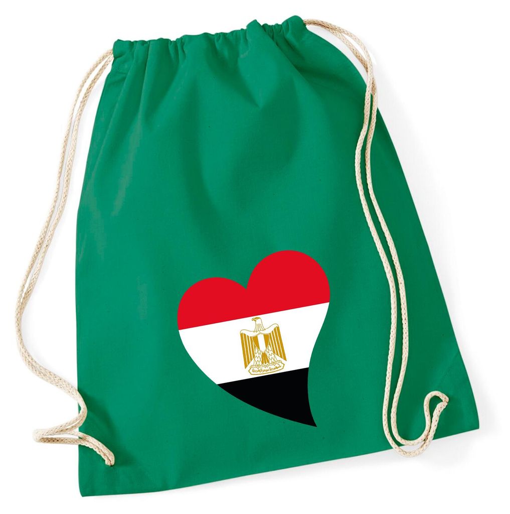 Huuraa Turnbeutel Ägypten Flagge Herz 12 Liter Kelly Green Baumwolle Rucksack Geschenkidee
