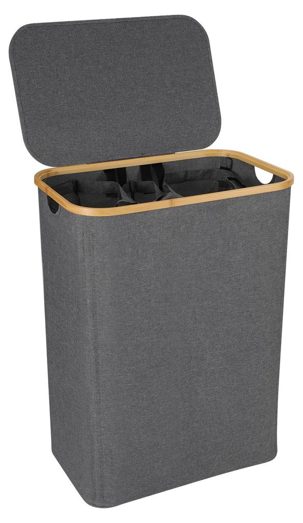 Ikodm 160L Wäschekorb mit Deckel faltbar Oxford Wäschebox Grau 57x37x75 cm, 3 Wäschesäcke