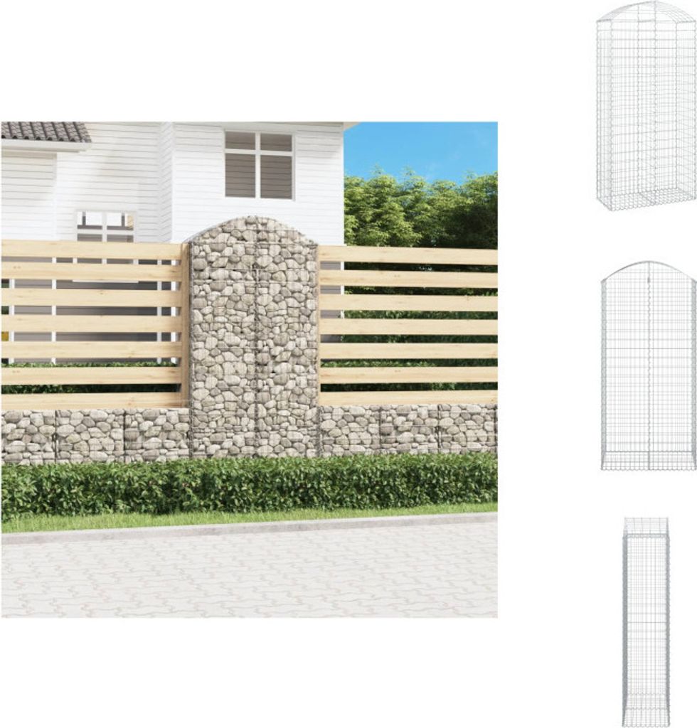 vidaXL Gabione mit Hochbogen 100x50x200/220 cm Verzinktes Eisen - Blumentöpfe & Pflanzgefäße
