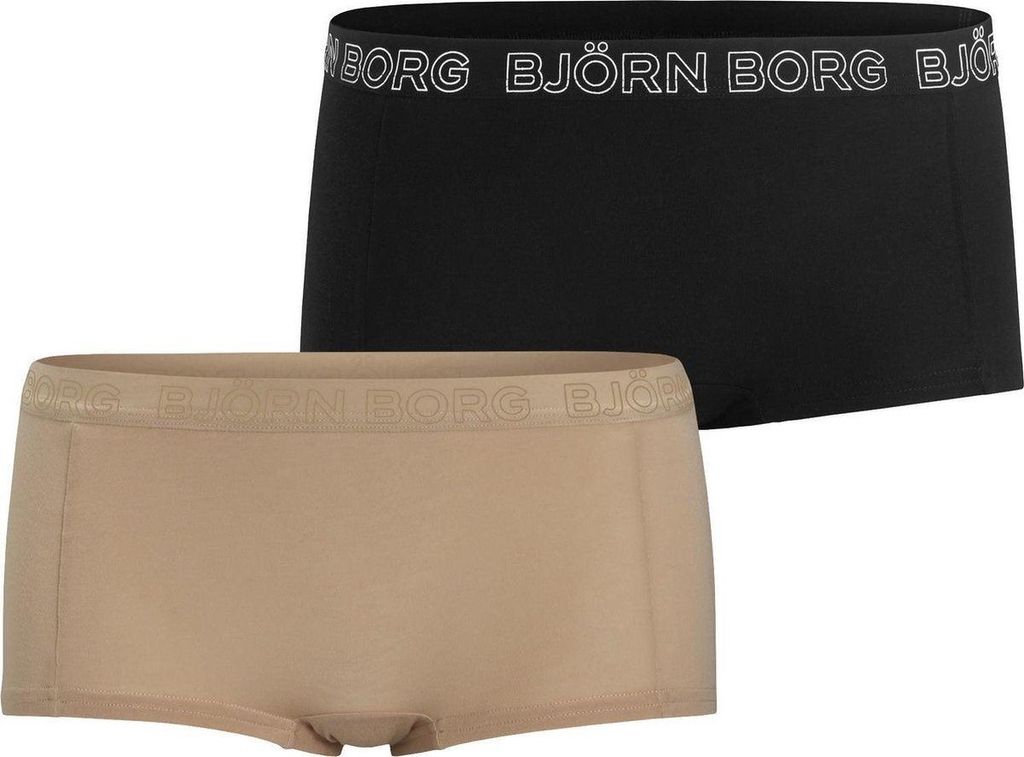 Björn Borg - Damen - Minishorts Aus Baumwoll-Stretch, 2er-Pack - Beige/Schwarz - Gr. 36