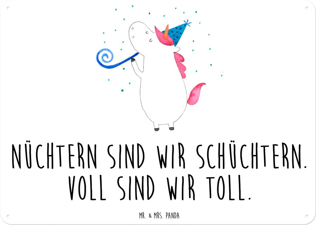 Mr. & Mrs. Panda Wandbild Einhorn Party DIN A6 - Weiß - Geschenk, Retro Blechschild, Fest, tafel, Unicorn, Schild, Club, Türschild, Disco, Geburt...