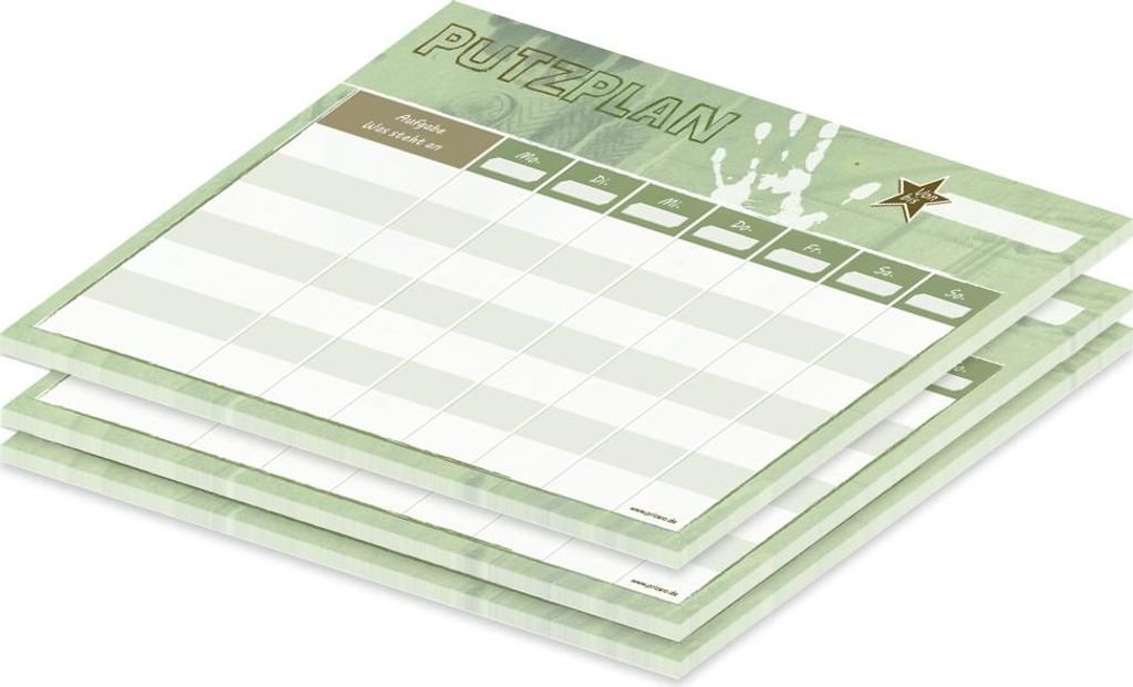 PRICARO Putzplan "Krimi", olivgrün, A4, 25 Blatt, 3 Stück