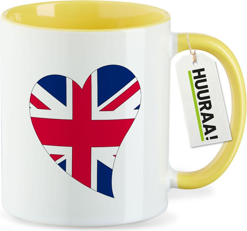 Huuraa Kaffeetasse England Flagge Herz 330ml Gelb Keramik Kaffeebecher Geschenkidee
