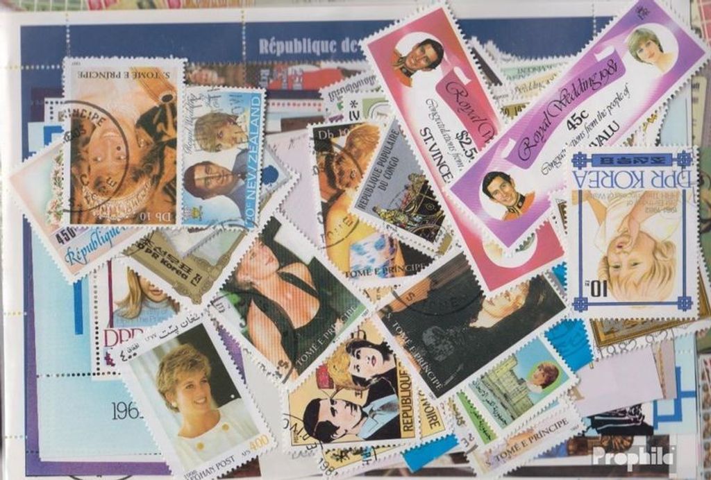 Briefmarken Motive 100 verschiedene Lady Diana Marken