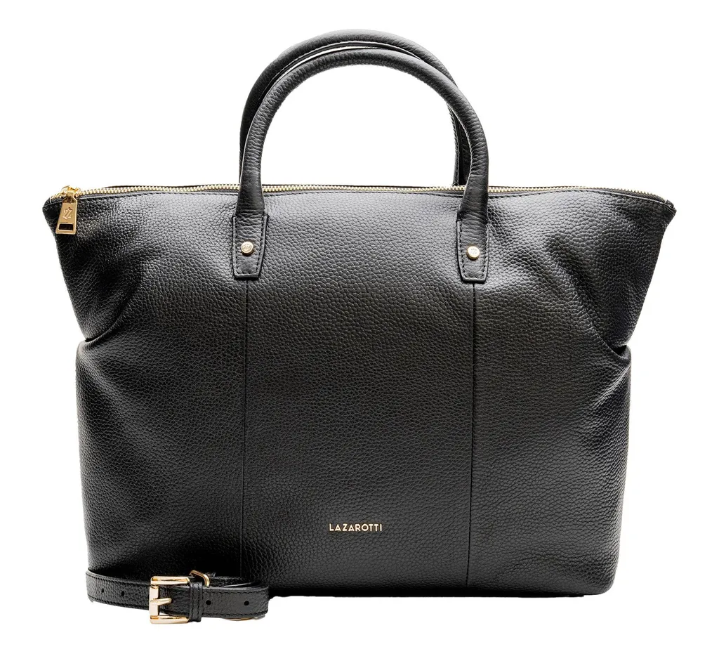 Sac à Épaule en Cuir Véritable Bologna Icon-Bag Noir avec Finitions