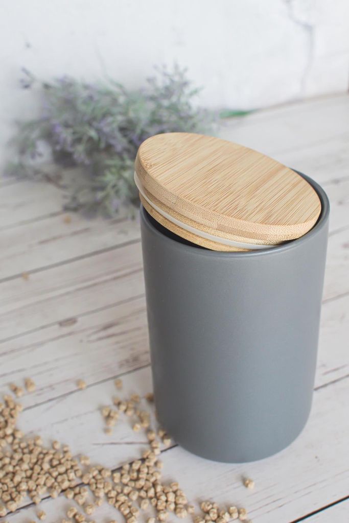 Vorratsdose Grau aus Porzellan mit Holzdeckel Produktbild 5